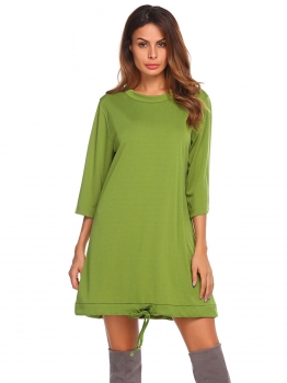 

Green Loose 3"4 Sleeve Drawstring Hem Short Straight Dress, Multicolor