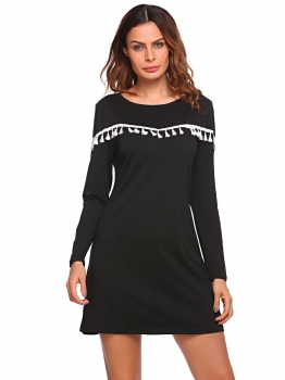 

Black Long Sleeve Tassel Tunic Mini Dress, Multicolor