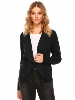 

Black Wide Lapel Long Sleeve Open Front Solid Cardigan, Multicolor