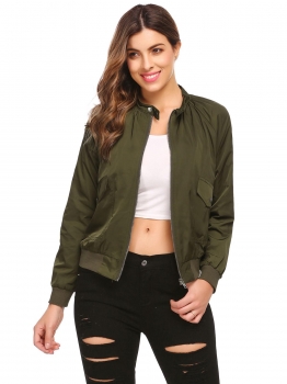 

Army green Women Casual O-Neck Long Sleeve Thread Hem Cuffs Jacket, Multicolor