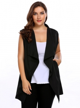 

Black Oversize Sleeveless Open Front Solid Casual Cardigan Vest, Multicolor