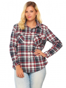 

Plaid Plus Size Classic Roll Up Sleeve Button Down Shirt, Multicolor