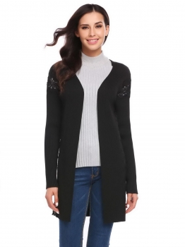 

Black Women Casual Front Open V-Neck Long Sleeve Patchwork Knitted Cardigan, Multicolor