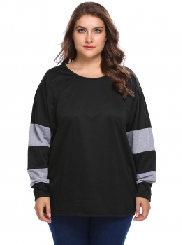 

Black Plus Size Batwing Sleeve Patchwork Loose Fit Blouse Tops, Multicolor