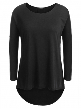 

Black Plus Size Batwing Sleeve Solid High Low Hem Loose Tops, Multicolor