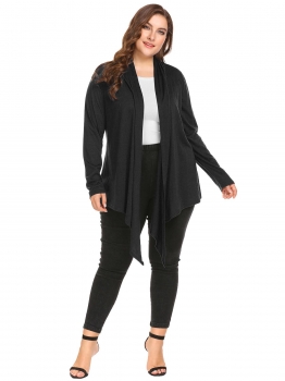 

Black Plus Size Long Sleeve Open Front Draped Irregular Cardigans, Multicolor