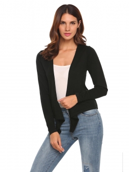 

Black Long Sleeve Solid Knit Cropped Cardigan, Multicolor