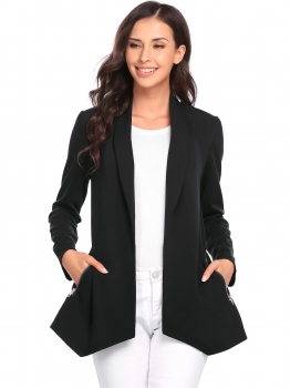 

Black Women Casual Turn Down Collar Long Sleeve Solid Zipper Sexy Blazer Outwear, Multicolor