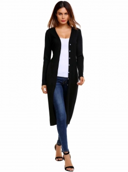

Black Long Sleeve Lightweight Open Front Solid Fit Knitted Cardigan, Multicolor
