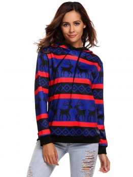 

Black Women Casual Christmas Reindeer Printing Long Sleeve Hooded Sweatshirts Pullover Hoodie, Multicolor