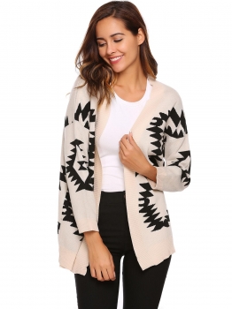 

Beige Long Sleeve Geometry Print Open Front Cardigan, Multicolor