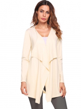

Beige Long Sleeve Asymmetrical Solid Open Front Cardigan, Multicolor