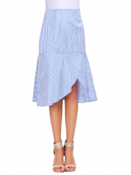 

Blue High Waist Ruffle and Asymmetrical Hem Zipper Skirt, Multicolor