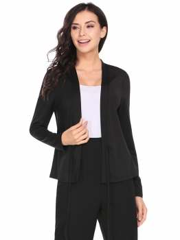 

Black Long Sleeve Open Front Tie Up Solid Jackets, Multicolor