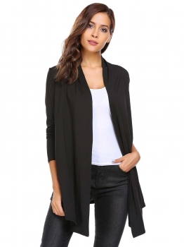 

Black Open Front Long Sleeve Solid Jacket, Multicolor