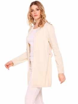 

Apricot Long Sleeve Solid Slim Open Front Knitted Cardigans, Multicolor