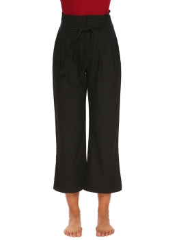 

Black Women Pleated Front Solid Casual Office Wide Leg Pants with Belt, Multicolor