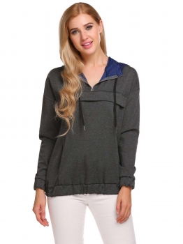 

Dark gray Women Casual Drawstring Hooded Long Sleeve Solid Pullover Pocket Elastic Hem Hoodie, Multicolor