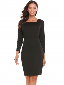 

Black Elegant Vintage Style Solid Bodycon Pencil Short Dress, Multicolor
