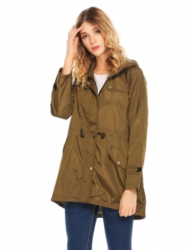 

Army green Women Lightweight Hooded Drawstring Trench Raincoat Irregular Waterproof Jacket, Multicolor