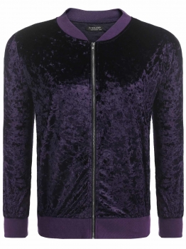 

Purple Plus Size Long Sleeve Zip Up Velvet Bomber Jacket, Multicolor