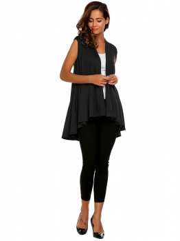 

Black Casual Sleeveless Hip Length Open Front Cardigan, Multicolor