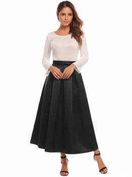 

Black Women Fashion Big Swing Cocktail Wedding Maxi Solid Pleated Skirt, Multicolor