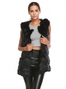 

Black Women Winter Warm Long Faux Fur Vest Waistcoat Coat Outwear, Multicolor