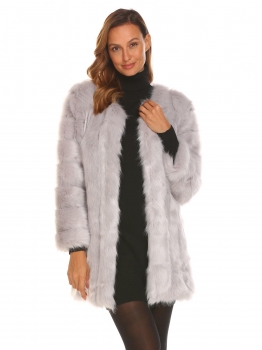 

Gray Women Casual Long Faux Fur Coat Sleeve Outerwear Warm Solid Color, Multicolor