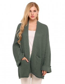 

Army green Long Sleeve Solid Loose Open Front Long Cardigan, Multicolor