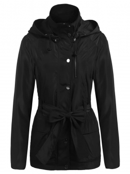

Black Women Detachable Hooded Outdoor Waterproof Casual Rain Coats withBelt, Multicolor