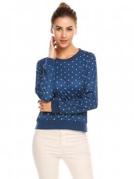 

Dark blue O-Neck Long Sleeve Dot Thread Hem and Cuffs T-shirt, Multicolor