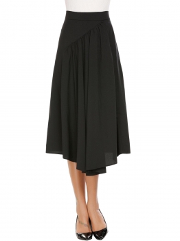 

Black Women Casual Solid A-Line Pleated Asymmetrical Hem Swing Sexy Skirt, Multicolor