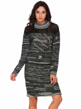 

Pattern 1 Women Casual Turtle Neck Long Sleeve Prints Knit Loose Pullover Sweater Dress, Multicolor