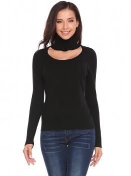 

Black Solid High Neck Long Sleeve Keyhole Warm Knit Sweater, Multicolor