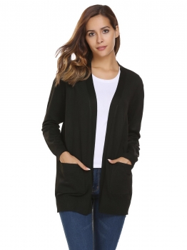 

Black Long Sleeve Open Front Solid Knit Cardigan, Multicolor