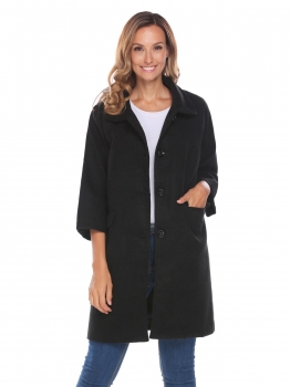 

Black Women 3"4 Sleeve Single Breasted Wool Blend Long Button Up Coat, Multicolor