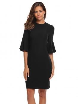 

Black Women Flare Sleeve Solid Pencil Dress Bodycon OL Business, Multicolor