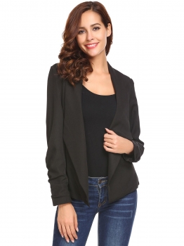 

Black Women Casual Turn-down Collar Long Sleeve Solid Asymmetrical Hem Slim Fit Blazer Outwear, Multicolor