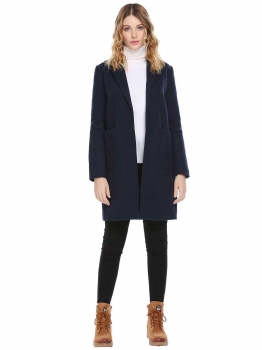 

Dark blue Women Casual Turn-down Collar Long Sleeve Front Open Warm Coat Jacket, Multicolor