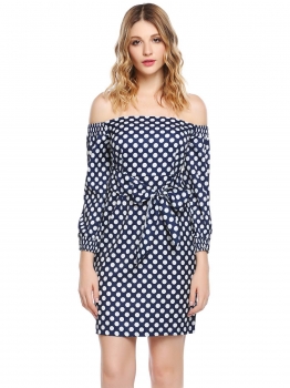 

Navy blue Sexy Dot Off Shoulder Self Tie Pencil Dress, Multicolor