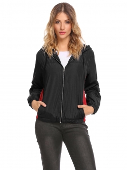 

Black Women Casual Drawstring Hooded Long Sleeve Solid Elastic Hem and Cuffs Basic Jacket, Multicolor