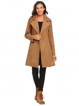 

Dark brown Women Casual Turn-down Collar Long Sleeve High Waist Warm Coat Outwear, Multicolor