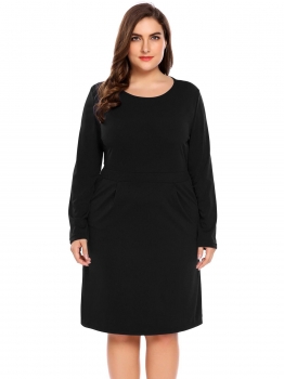 

Black Women Plus Size Christmas Snowman Printing Long Sleeve Slim Fit A-Line Dress, Multicolor