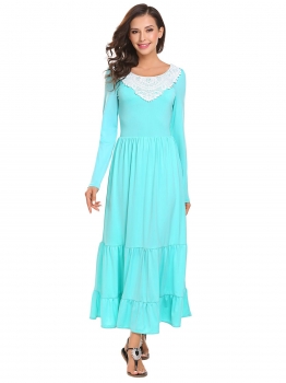 

Light green Women Fashion O-Neck Long Sleeve Applique Loose Maxi Dress, Multicolor