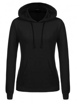 

Black Hooded Solid Casual Sports Pullover Hoodie Sweatshirt w" Pocket, Multicolor