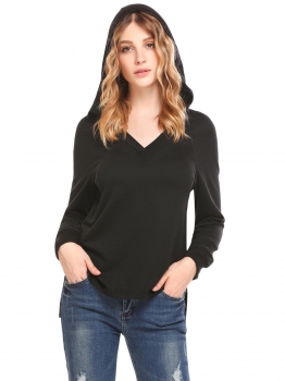 

Black Women Casual Hooded Long Sleeve Split and Asymmetrical Hem Solid Sexy Hoodie, Multicolor