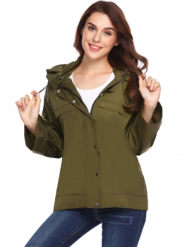 

Army green Women Hooded Long Sleeve Solid Lightweight Jacket, Multicolor