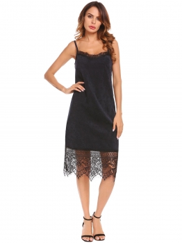 

Navy blue Women Spaghetti Strap V-Neck Lace Patchwork Going Out Dress, Multicolor