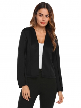 

Black Women Long Hollow Sleeve Hook and Eye Blazer Jacket Slim OL Business, Multicolor